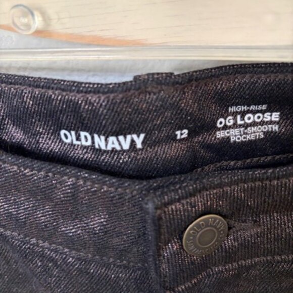 Old Navy High Waist Black Shine OG Loose Women's 12 Metallic Sheen NEW - Picture 5 of 6